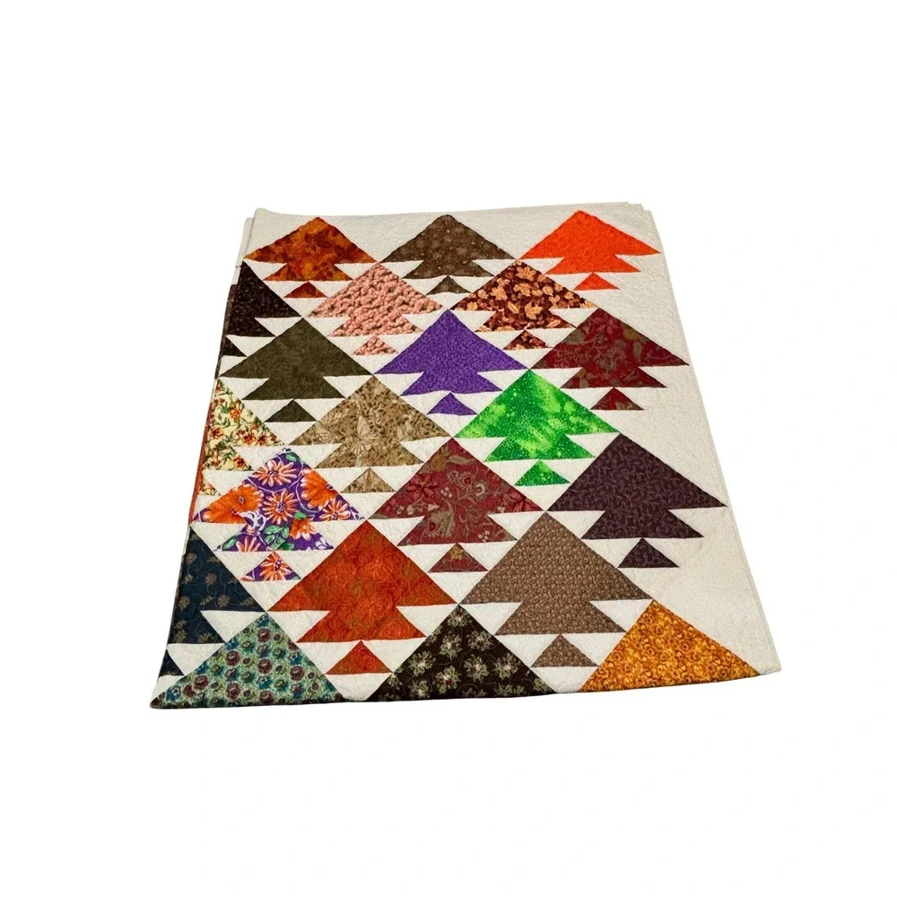 Handmade Patchwork Quilt Colorful‎ Tree Mountain Pattern Multi Scrap Quilt Throw